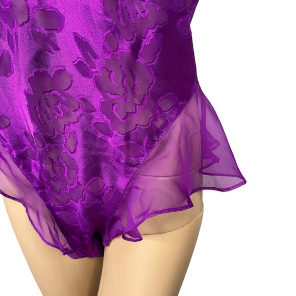 Vtg Victoria's Secret Gold Label Purple Ruffle Lace Up Teddy Bodysuit SZ M - Picture 4 of 8